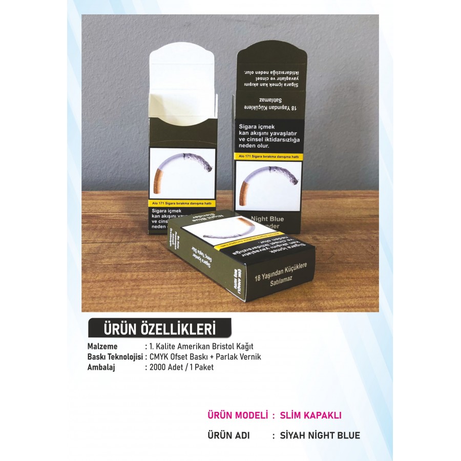 Slim  Kapaklı Siyah Night Blue Çok Amaçlı Boş Kutu - 2000 Adet