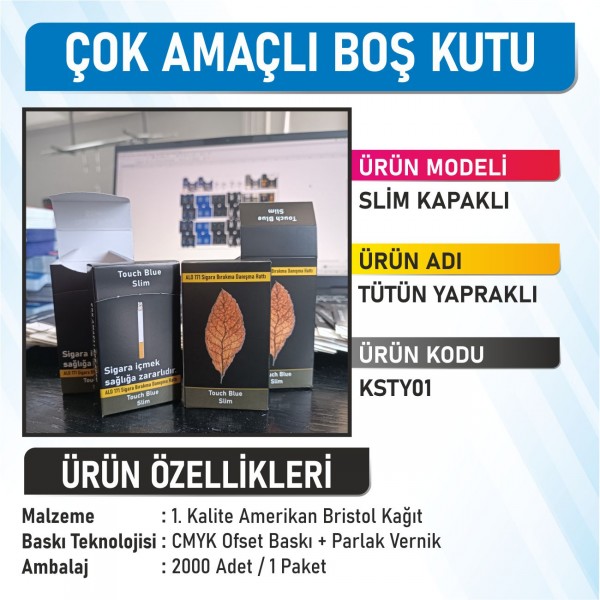 Slim Kapaklı Tütün Yapraklı Çok Amaçlı Boş Kutu - 2000 Adet