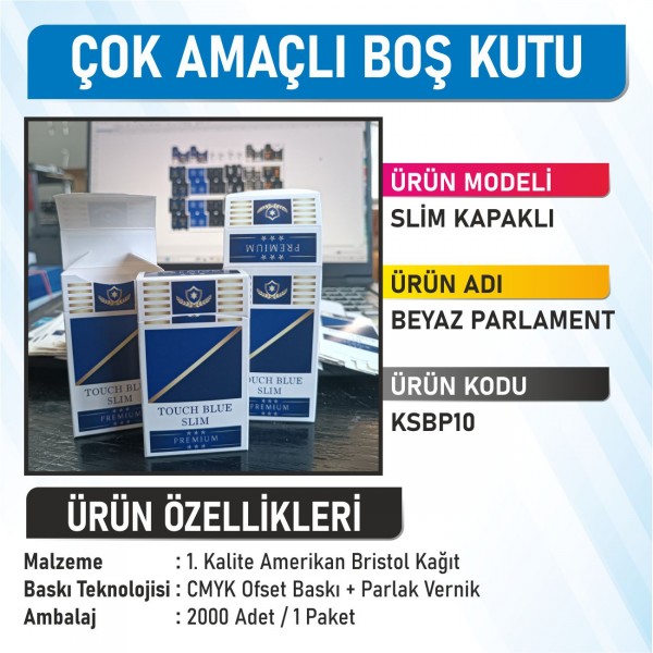 Slim Kapaklı Beyaz Parlament Çok Amaçlı Boş Kutu - 2000 Adet
