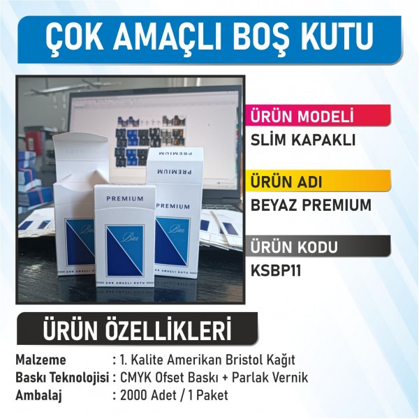 Slim Kapaklı Beyaz Premium Çok Amaçlı Boş Kutu - 2000 Adet
