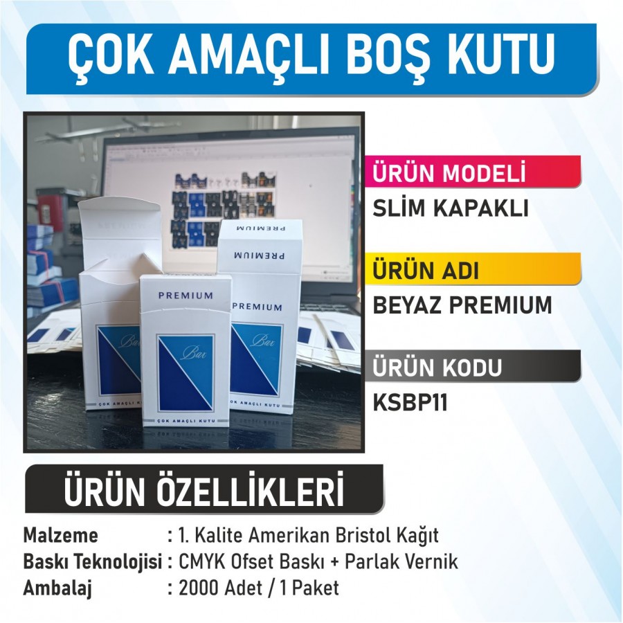Slim Kapaklı Beyaz Premium Çok Amaçlı Boş Kutu - 2000 Adet Slim Kapaklı Beyaz Premium Çok Amaçlı Boş Kutu - 2000 Adet