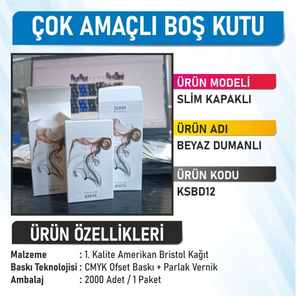 Slim Kapaklı Beyaz Dumanlı Çok Amaçlı Boş Kutu - 2000 Adet