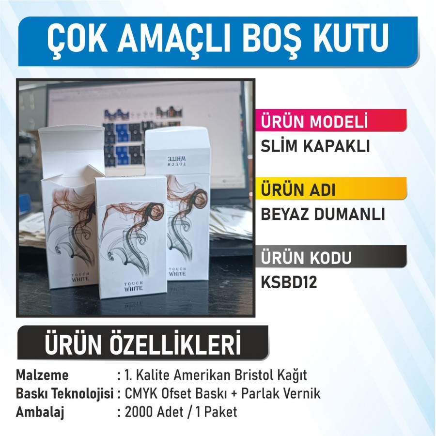Slim Kapaklı Beyaz Dumanlı Çok Amaçlı Boş Kutu - 2000 Adet Slim Kapaklı Beyaz Dumanlı Çok Amaçlı Boş Kutu - 2000 Adet
