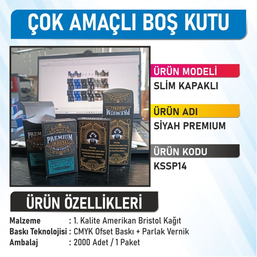 Slim Kapaklı Siyah Premium Çok Amaçlı Boş Kutu - 2000 Adet