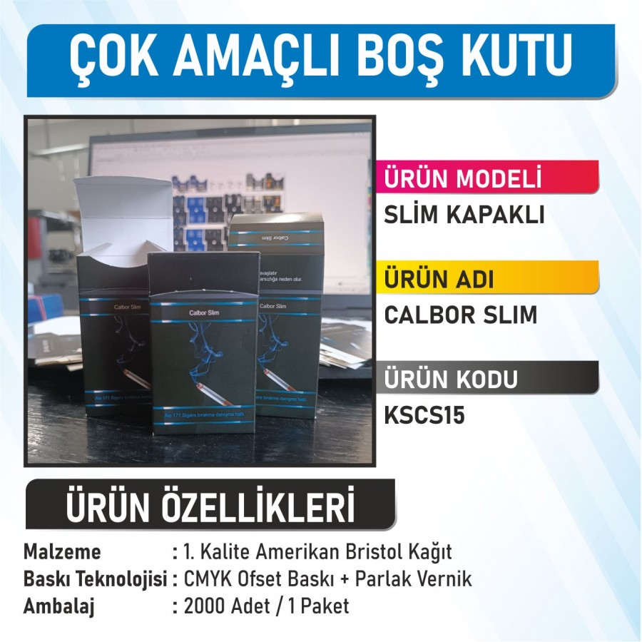 Slim Kapaklı Calbor Slim Çok Amaçlı Boş Kutu - 2000 Adet Slim Kapaklı Calbor Slim Çok Amaçlı Boş Kutu - 2000 Adet