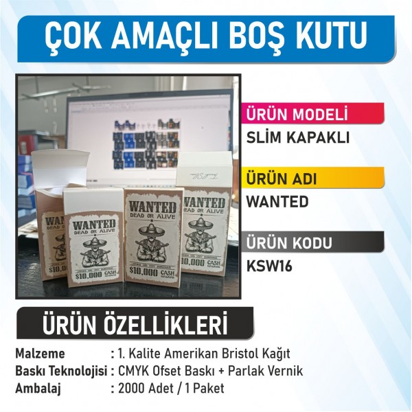 Slim Kapaklı Wanted Çok Amaçlı Boş Kutu - 2000 Adet