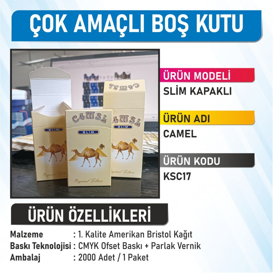 Slim Kapaklı Camel Çok Amaçlı Boş Kutu - 2000 Adet Slim Kapaklı Camel Çok Amaçlı Boş Kutu - 2000 Adet