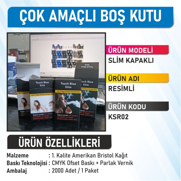 Slim Kapaklı Resimli Çok Amaçlı Boş Kutu - 2000 Adet