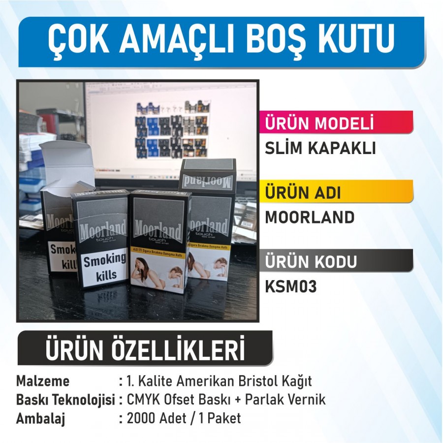 Slim Kapaklı Moorland Çok Amaçlı Boş Kutu - 2000 Adet