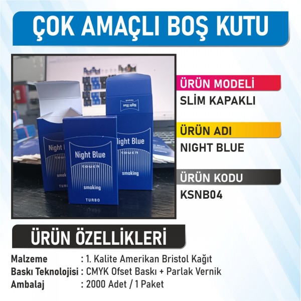 Slim Kapaklı Night Blue Çok Amaçlı Boş Kutu - 2000 Adet