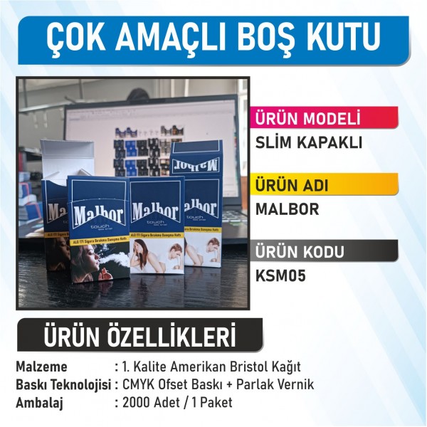 Slim Kapaklı Malbor Çok Amaçlı Boş Kutu - 2000 Adet
