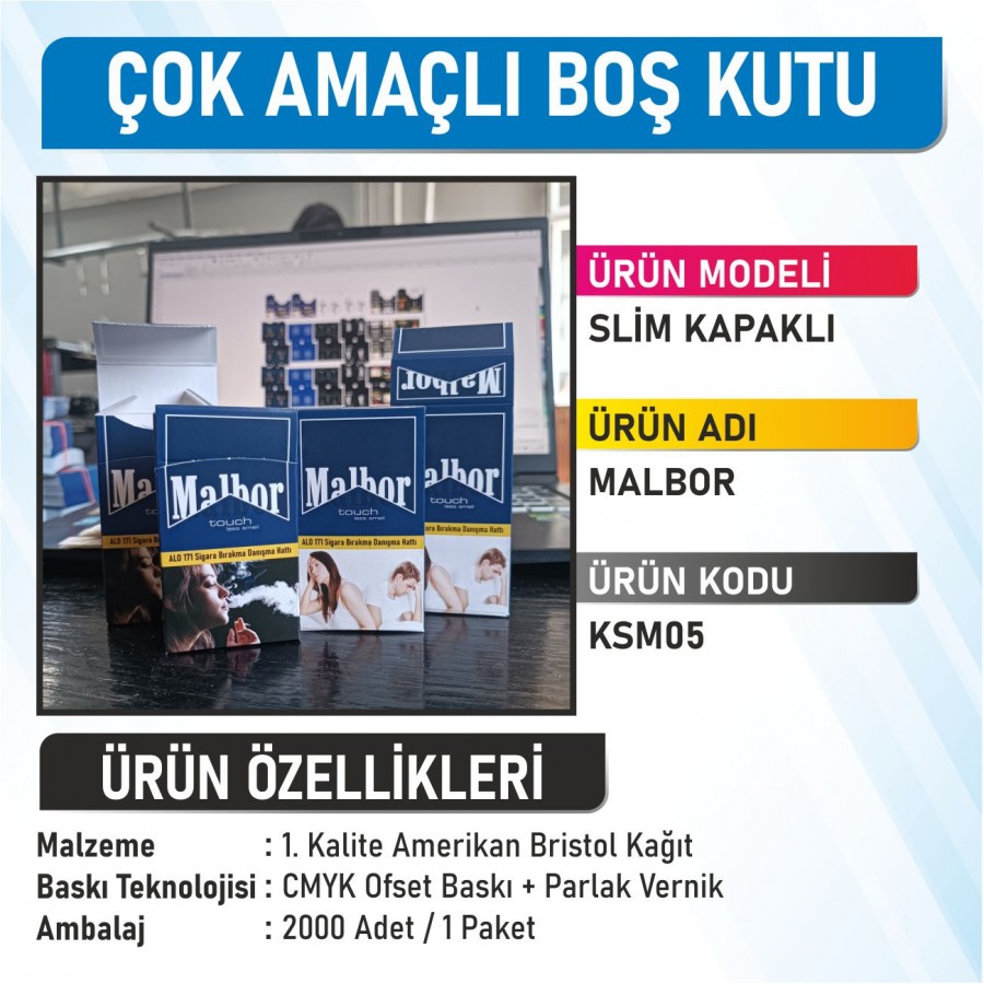 Slim Kapaklı Malbor Çok Amaçlı Boş Kutu - 2000 Adet