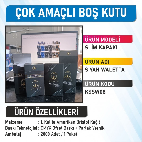 Slim Siyah Waletta Çok Amaçlı Boş Kutu - 2000 Adet