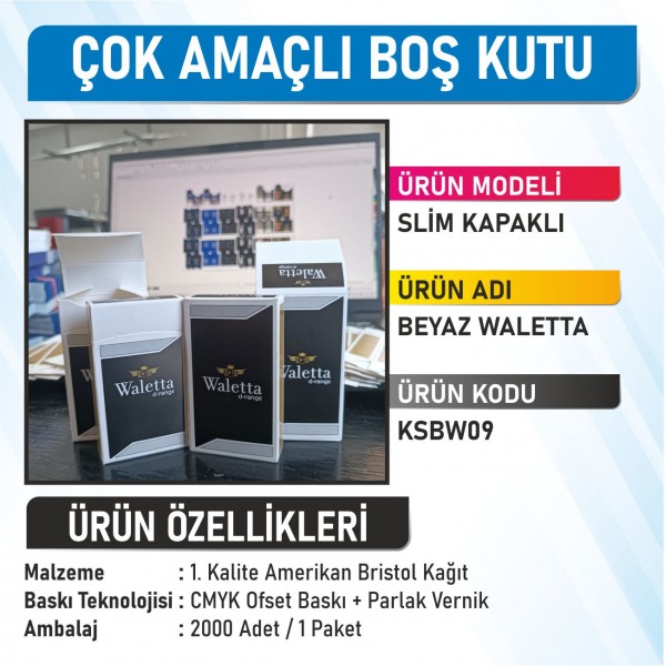 Slim Kapaklı Beyaz Waletta Çok Amaçlı Boş Kutu - 2000 Adet