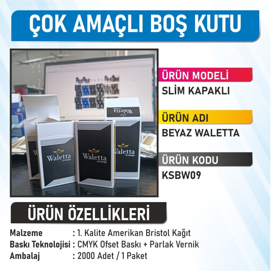 Slim Kapaklı Beyaz Waletta Çok Amaçlı Boş Kutu - 2000 Adet