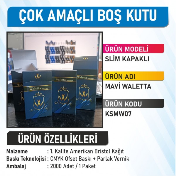 Slim Kapaklı Mavi Waletta Çok Amaçlı Boş Kutu - 2000 Adet